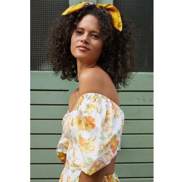 FTB Puff Sleeve Cutout Midi Dress Boho Vintage-Inspired Easy Day Out Style Sz M - Picture 4 of 16